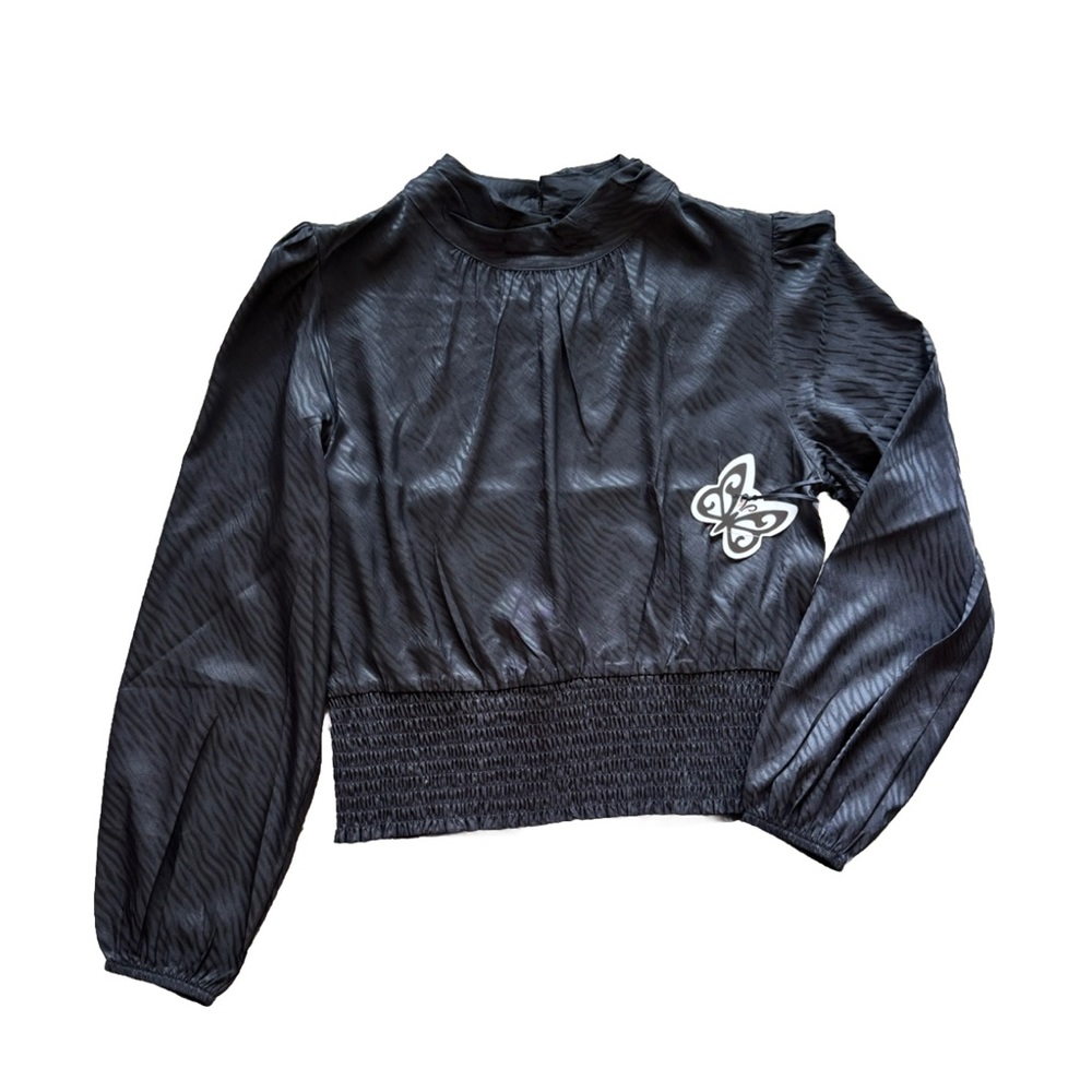 Self Esteem Women’s Black Blouse Size XL Long Sleeve Mock Neck Gathered  NEW